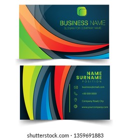 Colorful wavy wave  modern creative business card and name card, horizontal simple clean template vector design, layout in rectangle size.