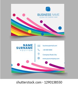 Colorful wavy wave swoosh creative business card and name card, horizontal simple clean template vector design, layout in rectangle size. Flat Design Vector Illustration. Stationery Design.