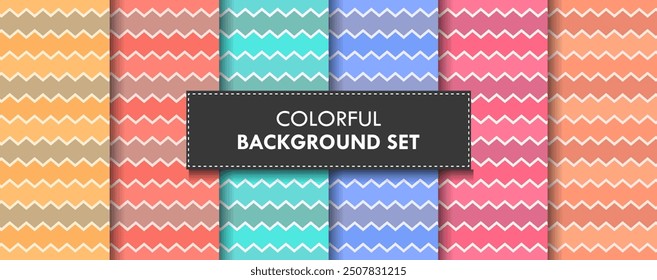 Colorful Wavy Zig Zag Lines Pattern Background Set