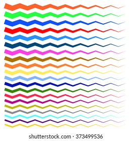 Colorful wavy, zigzag lines from thick to thin