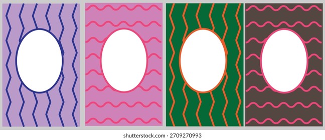 Farbige wellenförmige Zigzag Oval Frame Hintergründe - Abstrakte druckbare Vorlagen für Karten, Etiketten, Scrapbooking, Einladungen, digitale Papier- und Handwerk-Design-Projekte (Set von lebendigen Mustern)
