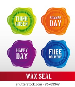 colorful wax seal with text over gray background. vector