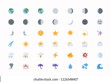 Colorful weather, climate, forecast, stars icons. Sky, clouds, meteorology vector illustration emojis, emoticons, symbols set, collection, group.