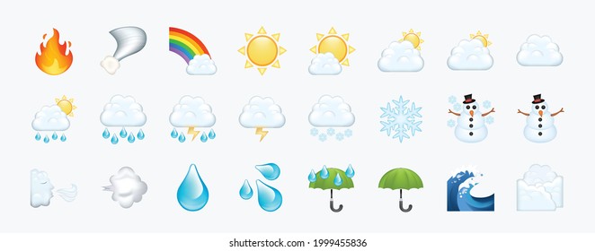 Colorful weather, climate, forecast, stars icons. Sky, clouds, meteorology vector illustration emojis, emoticons, symbols set, collection, group.