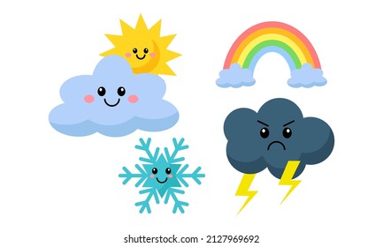 colorful weather icons funny cartoon vector