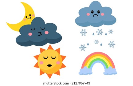 Colorful Weather Icons Funny Cartoon Vector Stock Vector (Royalty Free