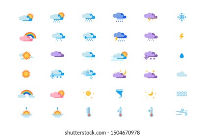 colorful weather set collection cloud sun moon star  raimbow rain wind on white background