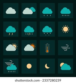 Colorful weathers and seasons icon pack and illustration