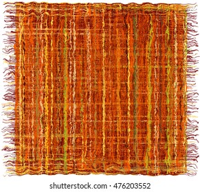 Colorful weave grunge striped  carpet with  fringe in indian style isolated on white