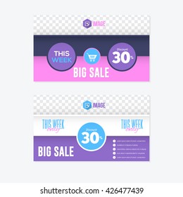 Colorful Web Banner, Horizontal Header, Background. Big Sale Concept Flat Design