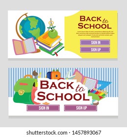 colorful web banner school theme with school element vector illustration