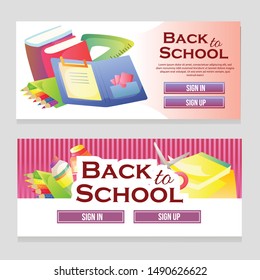 colorful web banner school theme with school stationary vector illustration