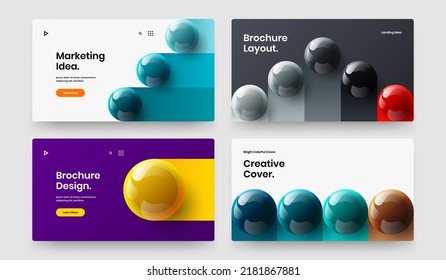 Colorful web banner vector design illustration bundle. Fresh realistic balls postcard layout collection.