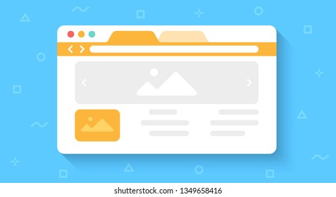 Colorful web browser window isolated on blue background. Simple design detailed icon. Colorful template. Realistic concept. Beautiful background. Flat style cartoon vector illustration.