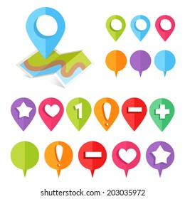 Colorful web buttons and map location pointers 