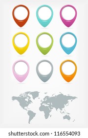 Colorful web buttons set with world map