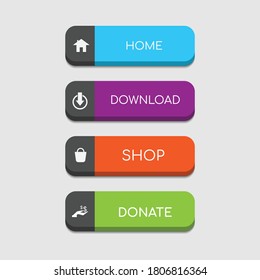 Colorful web design button collection with flat design. Web and ui application color button icon for modern website. Vector icons isolated on white background