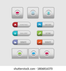 Colorful web design button collection with flat design. Web and ui application color button icon for modern website. Vector icons isolated on white background