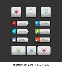 Colorful web design button collection with flat design. Web and ui application color button icon for modern website. Vector icons isolated on dark background