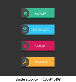 Colorful web design button collection with flat design. Web and ui application color button icon for modern website. Vector icons isolated on dark background