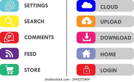 Colorful Web Design Button Collection simple flat icon vector illustration eps 10