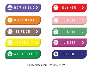 Colorful web design button collection with flat design