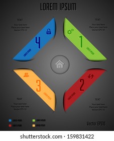 Colorful web design menu template on dark background.Can be used for infographic or timeline. Vector eps10. 
