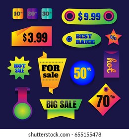 colorful web elements collection button sale on purple background