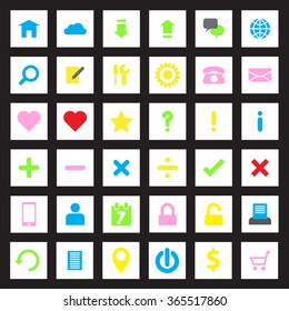 colorful web icon set on white rectangle