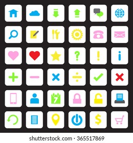colorful web icon set on white rounded rectangle