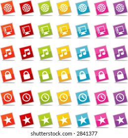 Colorful Web Icons Set 3 of 5; Nice set of colorful icons--see my portfolio for other icons in this series. Vector files are layered and easy to edit. No transparencies!