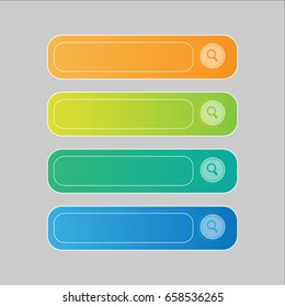 Colorful web search buttons. Vector website icons in orange, yellow, green and blue colors. Isolated on grey background.