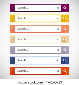 Colorful Web Set of Search Bar for website, mobile app on white background. Element of interface in flat design.