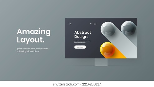 Colorful website design vector template. Modern monitor mockup site screen concept.