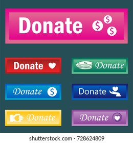 Colorful website donate buttons design vector illustration glossy graphic label internet confirm template