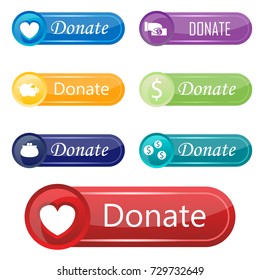 Colorful website donate buttons design vector illustration glossy graphic label internet confirm template