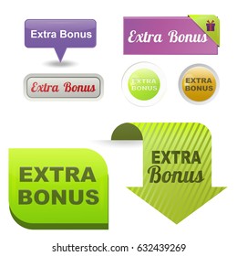 Coloridos sitios web botones extra bono diseño ilustración vectorial brillante etiqueta de etiqueta gráfico banner.