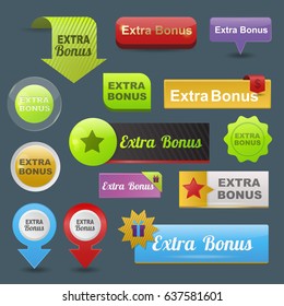 Colorful website extra bonus buttons design vector illustration glossy graphic label template banner.