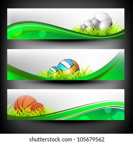 Encabezado colorido del sitio web o conjunto de banners. Concepto deportivo. EPS 10.