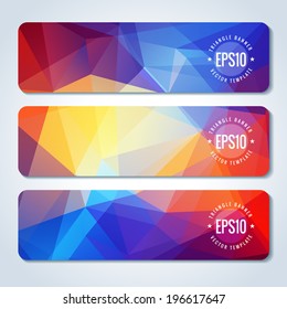 Colorful website header or banner set with triangle pattern