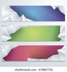 Colorful website headers set with white abstract polygonal element.