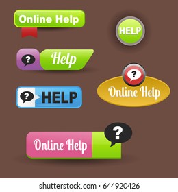 Colorful website online help buttons design vector.