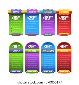 Colorful Website Pricing Tables Template Big Set
