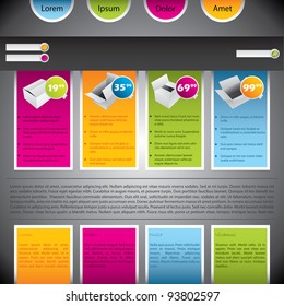 Colorful website template design with boxes and description