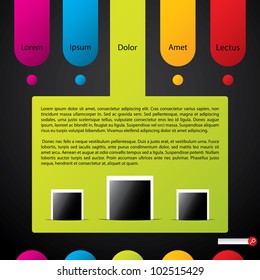Colorful website template with label elemets and photos