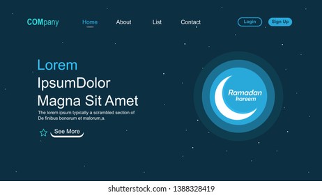 Colorful Website template for websites or apps. Ramadan theme edition. Eid mubarak. shiny crescent moon