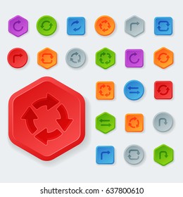 Colorful website turn buttons design vector illustration glossy graphic label template banner.