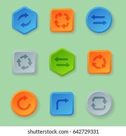 Colorful website turn buttons design vector illustration glossy graphic label template banner.