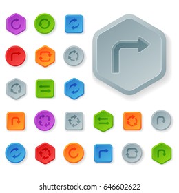 Colorful website turn buttons design vector illustration glossy graphic label template banner.