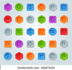 Colorful website turn reload buttons design vector illustration glossy graphic recircle label template.